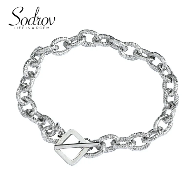 

SODROV 21cm Stainless Steel Bracelet OT Buckle Threaded Chain Bracelets