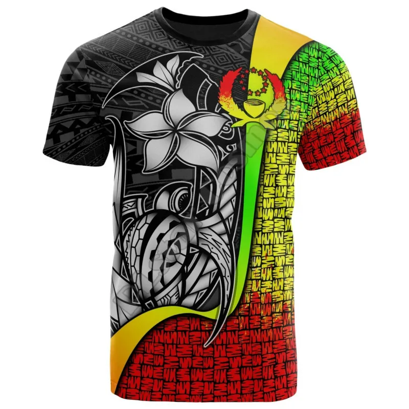 

New Men's and women's O-neck short-sleeved T-shirt retro 3D printing island tattoo Polynesian culture summer casual T-shirt