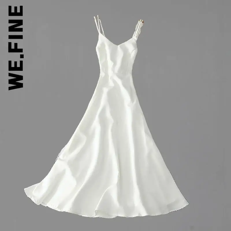 

We.Fine Women New Dress White Black Backless High Waist Maxi Dress Streetwear Popular Leisure Dress Woman Female Vestidos