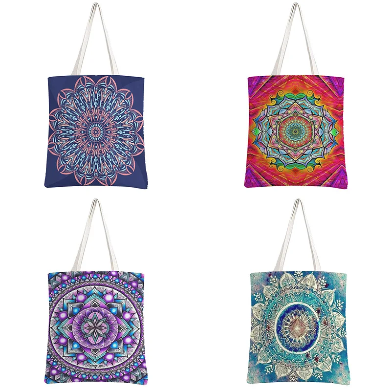 

Mandala Floral Printed Women Shoulder Bag Women Handbag Shopper Bags Large Capacity Eco Reusable Canvas Casual Tote School Bag