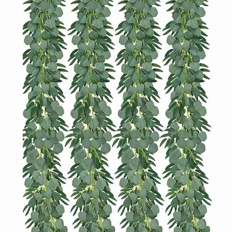 

Hot SV-4 Packs Artificial Eucalyptus Garland With Willow Leaves Fake Wedding Garland With Silver Dollar Eucalyptus Leaves