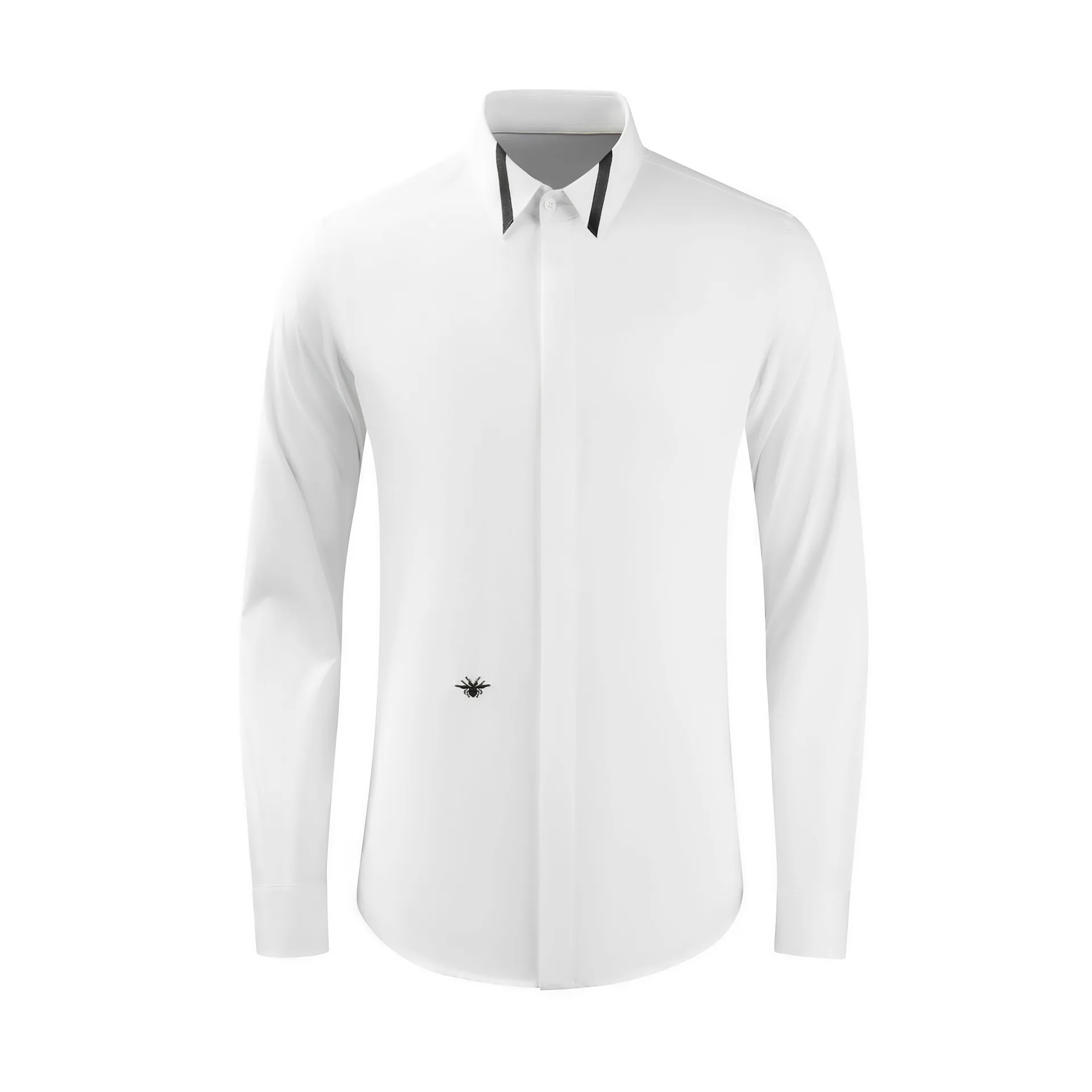 

Рубашка мужская с вышивкой спереди, роскошная однотонная сорочка с воротником на пуговицах, роскошное Ювелирное Украшение