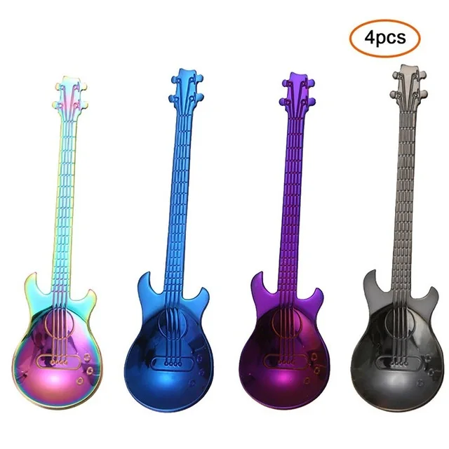 

4 шт./компл. необычная металлическая чайная ложка в форме гитары из нержавеющей стали, ложка для перемешивания льда, столовые приборы для кух...