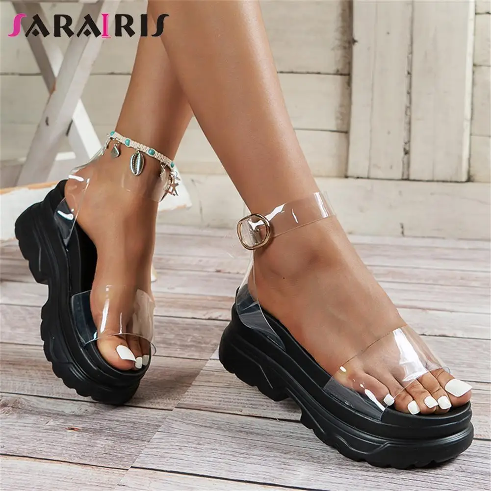 

2022 New Fashion Female Sandals Punk Summer Big Size Transparent PVC Chunky High Heels Platform Sandals Women Casual Shoes Woman