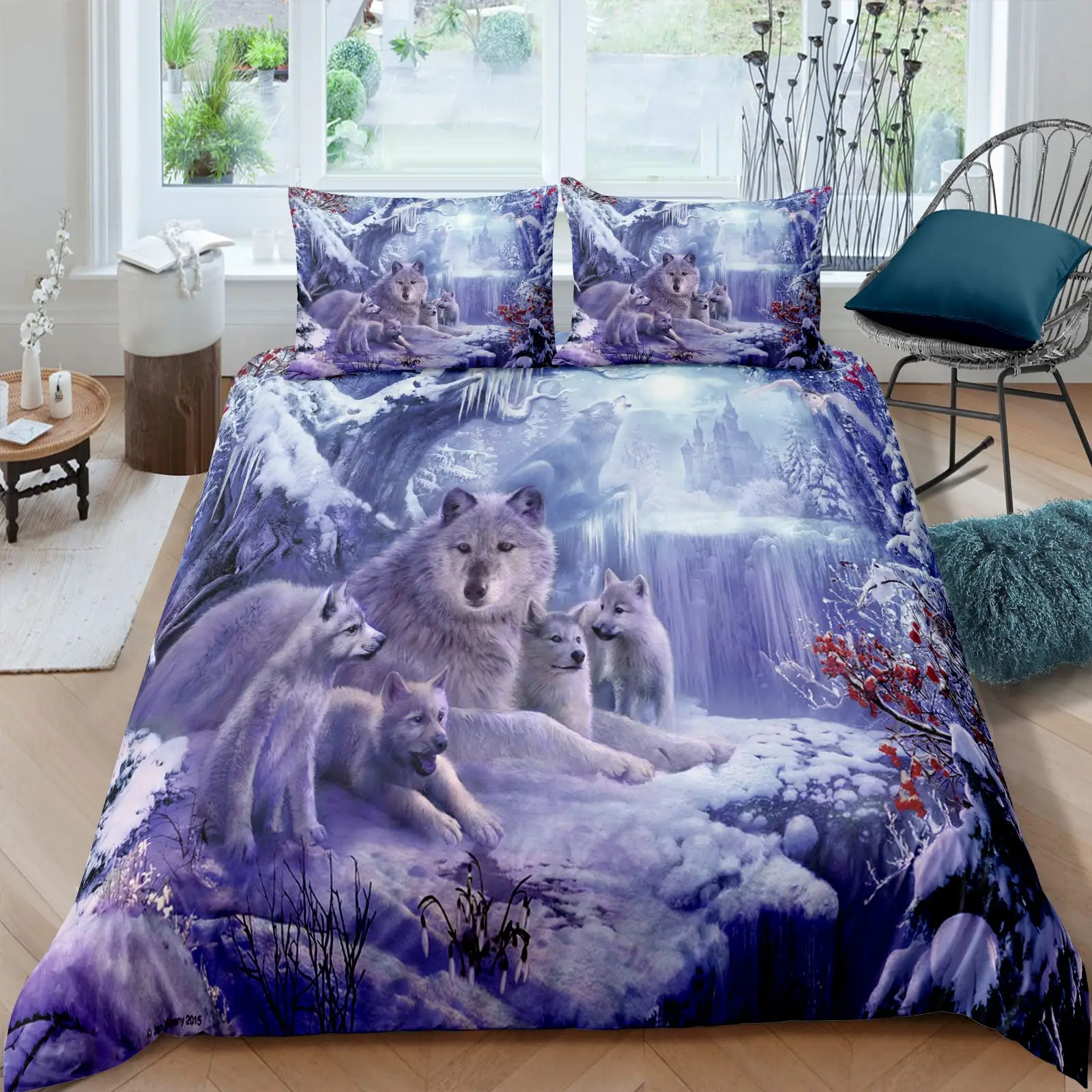 

Wolf Comforter Cover Queen/King Size,animal Printed Quilt Cover,Wild Snow Wolf Theme Polyester Duvet Cover for Kids Teens Boys