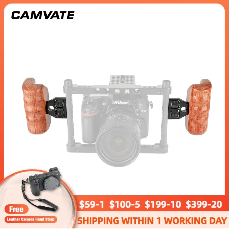 Деревянная рукоятка для камеры CAMVATE (левая и правая) с разъемом из алюминиевого сплава для видеокамеры DV (красная камера/красная ОСНАСТКА/ус...