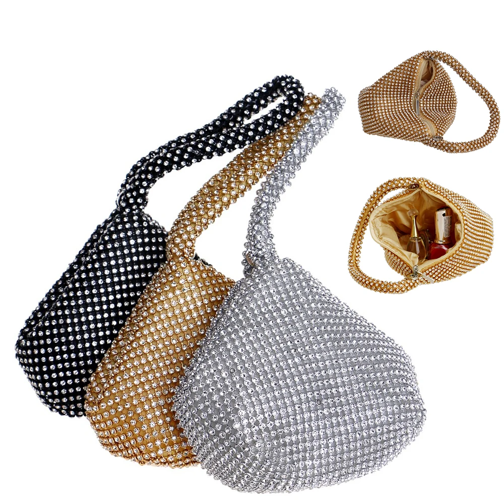

Lady Wedding Bridalmaid Handbags Purse Bag New Year Gift Soft Clutch for Women Silver Beaded Evening Bags Cover Open Style