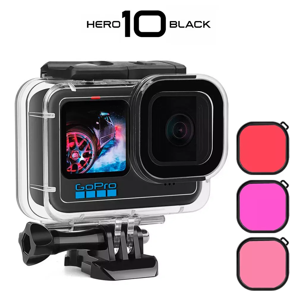 

60M Waterproof Case for GoPro Hero 10 9 Black Protective Diving Underwater Housing Shell Cover Red Purple Color Filter go pro