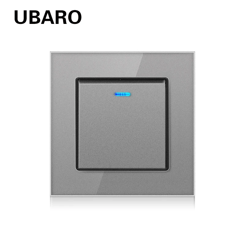 UBARO Универсальный стандартный 86*86 мм панель из закаленного стекла клавишный переключатель светодиодный индикатор ручная кнопка 220 В 10 А 1 комплект 1 канал
