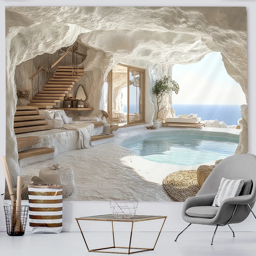 

Уникальный Настенный Гобелен, Реалистичный Древнегреческий Декор Для Дома В Пещере С Белым Камнем И Деревянным Настенным Декором