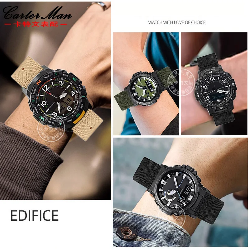 Фото Холщовый браслет 23 мм для Casio PROTREK Series PRT-B50/B70 PRW-35/60/61Y, водонепроницаемый спортивный нейлоновый ремешок для часов №4