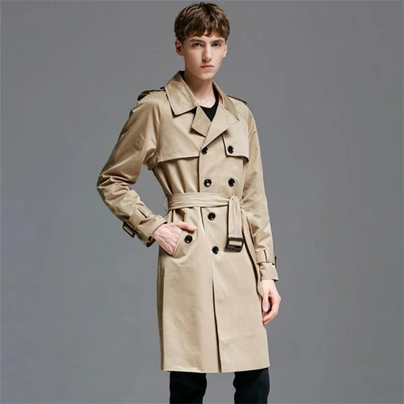 

Lapel loose rags casual Mens trench coats man long coat men clothes slim fit overcoat long sleeve khaki new designer