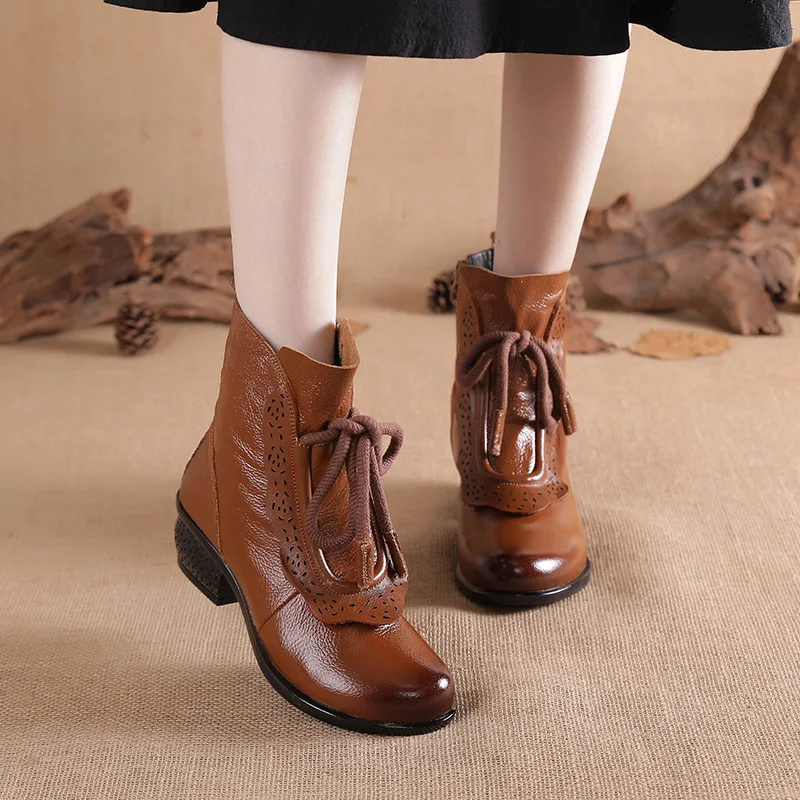 

Handmade Women Ankle Boots Gladiator Shoes Woman Genuine Leather Boots Female Plus Size 35-41 Fashion Shoes