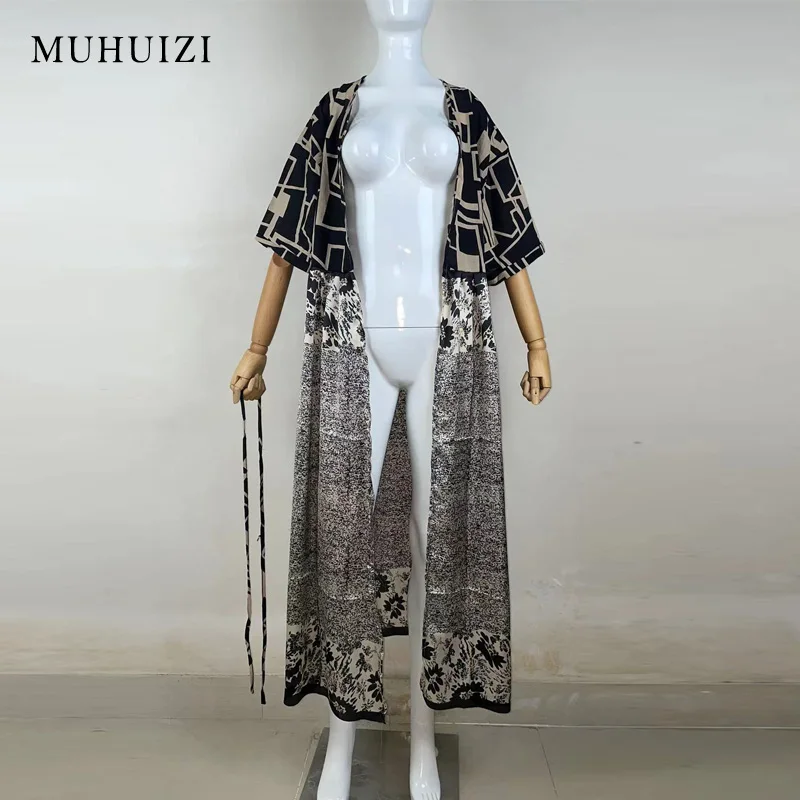 

MUHUIZI Summer Cover Ups Bohemian Kimono Beach Outfits For Women Trajes De Baño 2023 Mujer Long Shirt Dresses Saida De Praia
