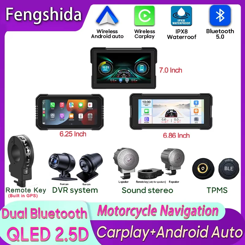 Carplay мотоцикл Android авто GPS навигация IPX8 водонепроницаемый для мото мультимедиа