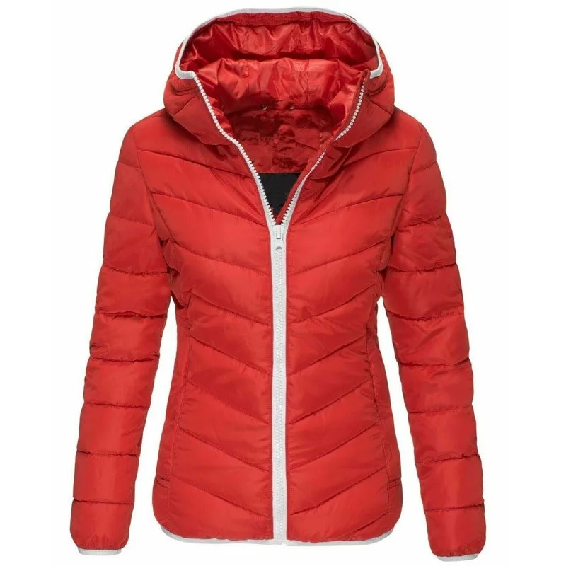 Women's Tops Solid Color Hooded Casual Warm Fashion Coats Simple Slim Fit Comfortable Women's Autumn and Winter Cotton Jackets