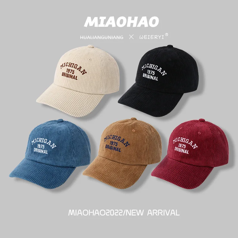 Corduroy Pure Color Embroidery Baseball Cap For Female Kpop Women's Winter Hat Cotton Snapback Men's Baseball Cap Sun Hats