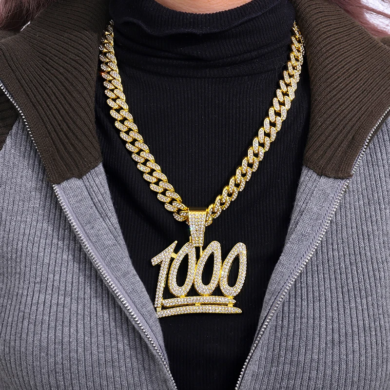 Ожерелье с подвеской в виде цифр стиле хип-хоп 1000 для мужчин и женщин кубинской