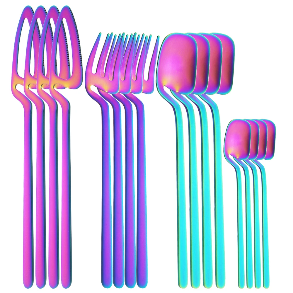 

16pcs Multicolor Dinnerware Set Spoons Fork Knives Tableware Set Matte Stainless Steel Cutlery Kitchen Western Silverware Set