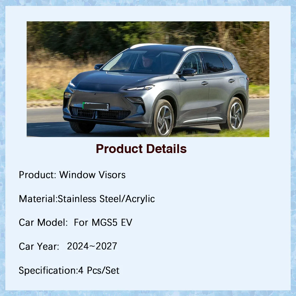Фото Автомобильные оконные козырьки для MGS5 EV ES34 2024 2025 2026 2027, черные прозрачные солнцезащитные козырьки для снега, дефлектор, вентиляционные отверстия, тент, автоаксессуары №2
