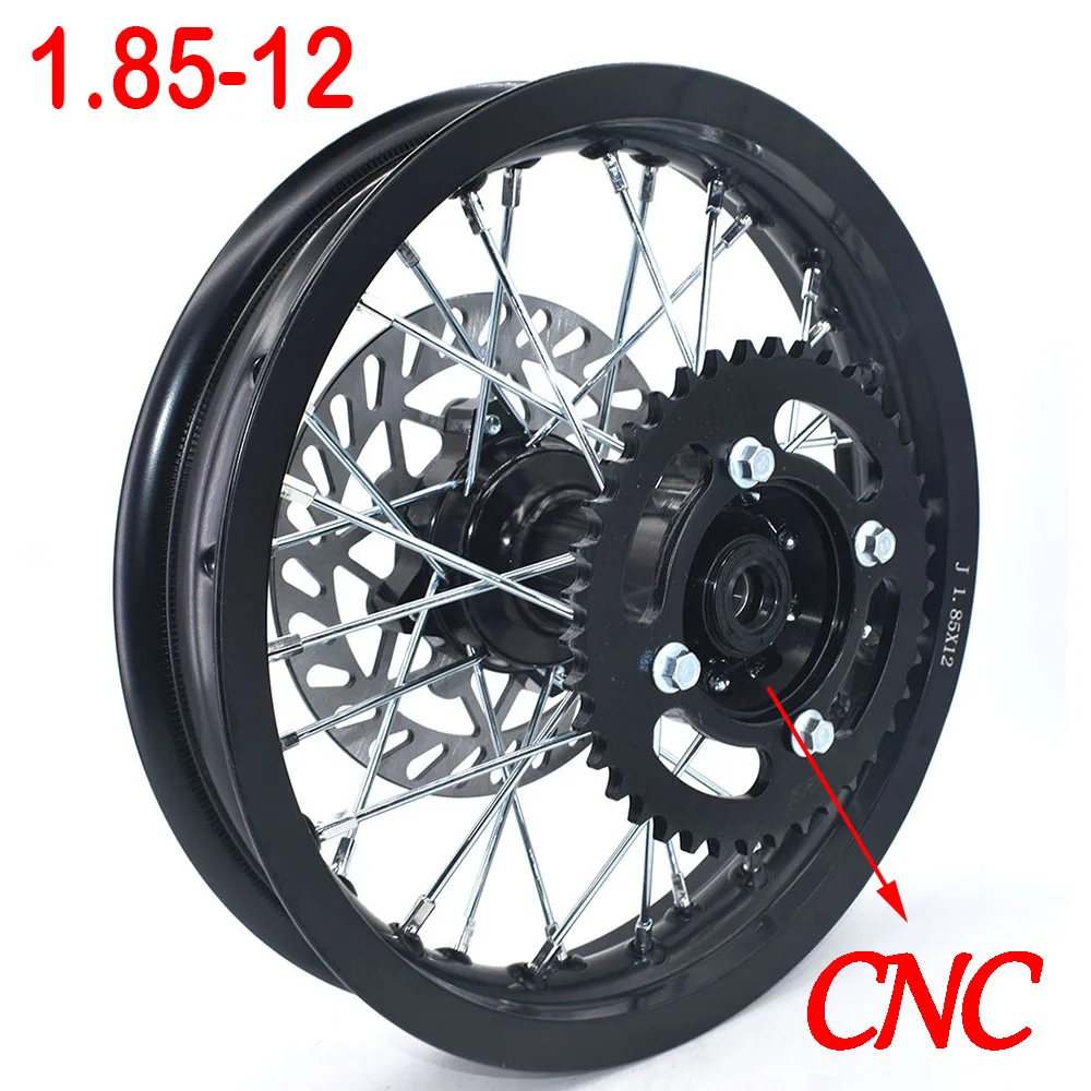 Rear 1.85x12 inch Rims Aluminum Alloy Wheel Rims CNC Hub with sprocket disc brake for XR50 70 CRF50 Apollo SDG 50cc 110 125cc