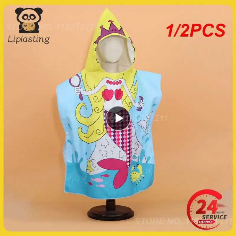 

1/2PCS Cartoon Beach Robe Hooded Child Kid Hooded Cloak Head Warmer Super Water Absorption Infant Bathrob Swim Pool Coverup