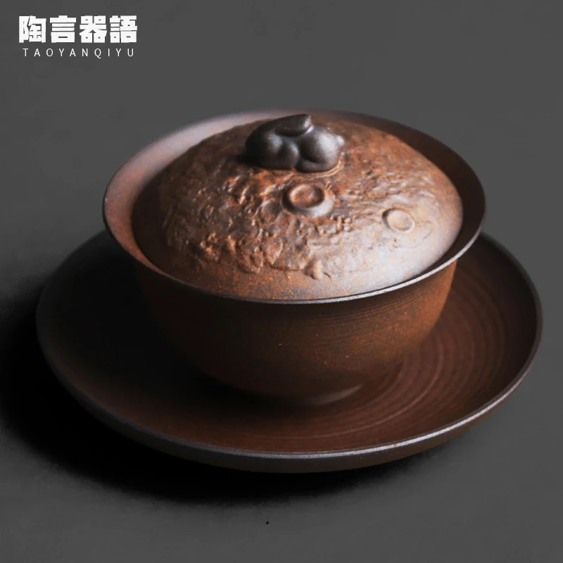 

Rock, mineral, earthenware, rabbit, three talents, covered bowl, Chinese Zen style, Kung Fu tea set, tea brewing bowl