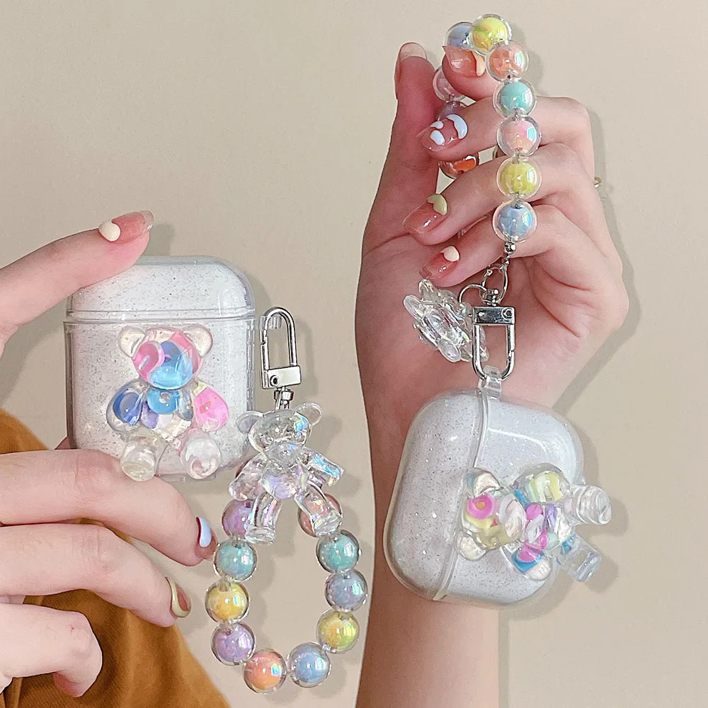

INS корейский симпатичный лазерный 3D чехол для наушников Airpods 2 3 красочный круглый браслет с бусинами чехол для наушников для Airpods 3 Pro