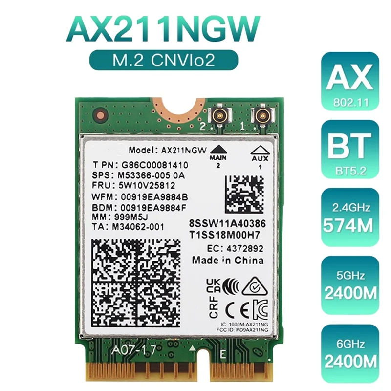 AX211NGW WiFi 6E M.2 Key E CNVio2 Двухдиапазонная 2 4 ГГц/5 ГГц беспроводная сетевая карта 802.11Ac