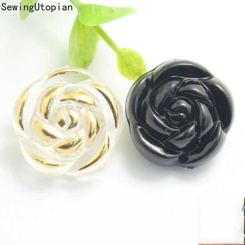

20PCS 15-30mm Acrylic Buttons 3D Carved Rose Button Coat Windbreaker Small Suit Black Buttons Embellishments for Clothing Button