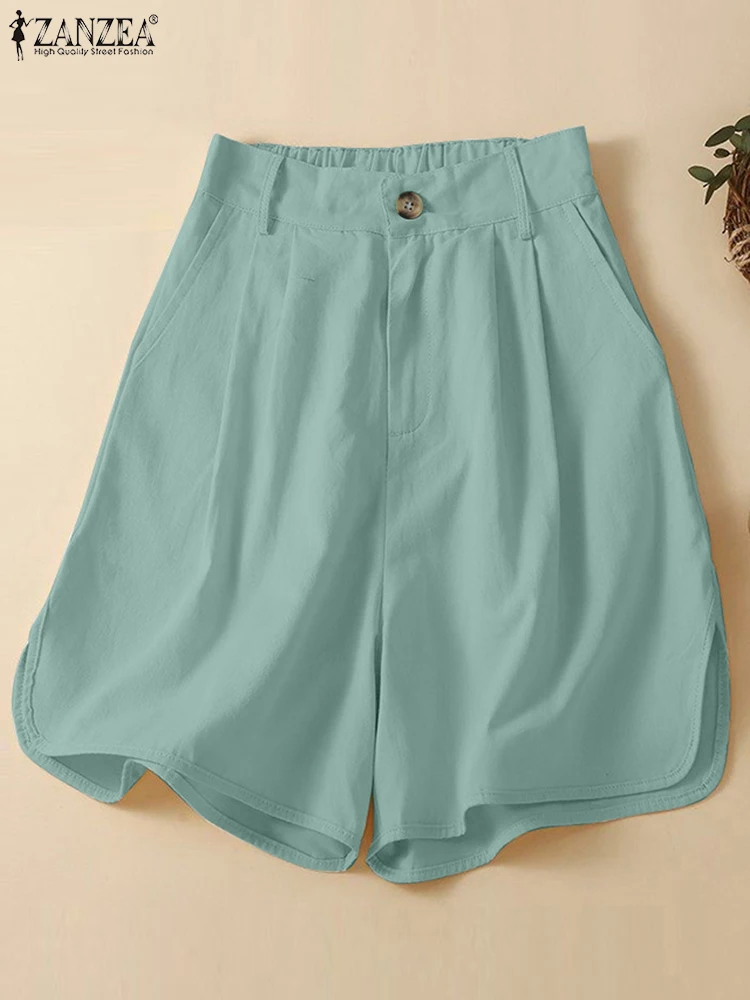 

Fashion Women Baggy Short Pants Oversized Casual Loose Pants 2023 ZANZEA Summer Pleated Solid Pants Baggy Pants Palazzo Pantalon