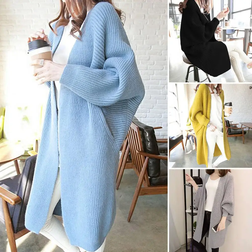 

Cardigan Beautiful Knee Length Long Sleeves Lady Winter Jacket Outwear Autumn Coat Batwing Sleeves for Daily Wear