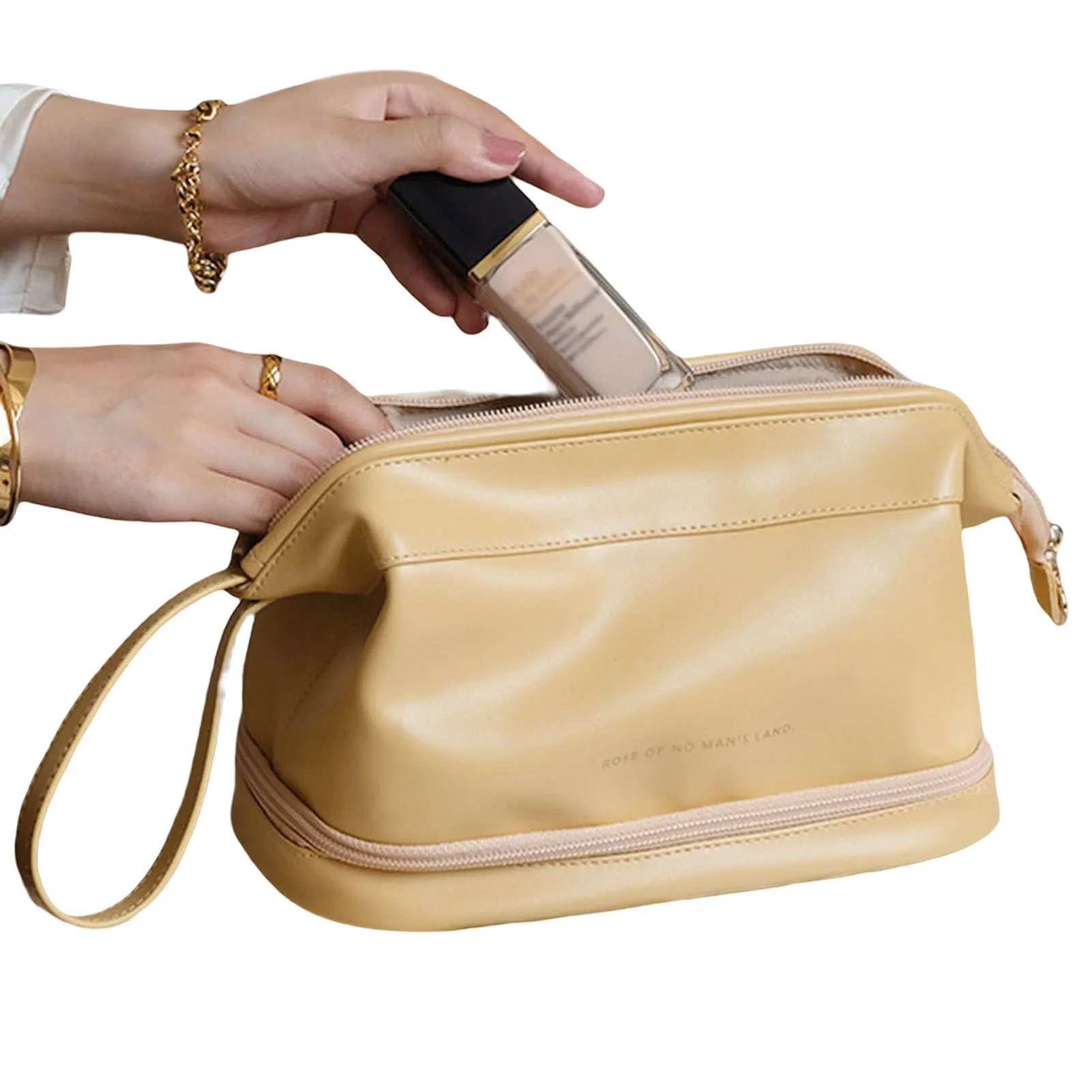 Large Capacity Travel Cosmetic Portable Lightweight Handy Slim Durable Compact  Bag Double Layer PU Leather Portable Toiletry