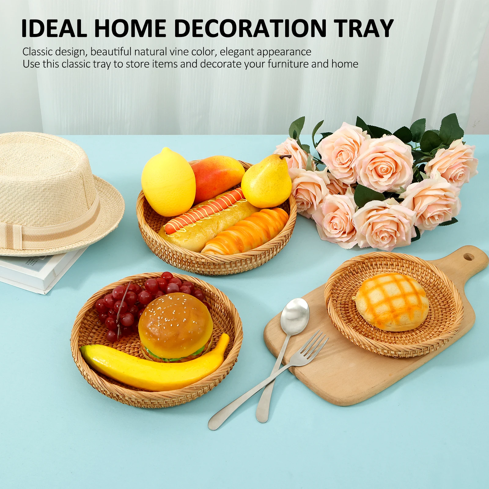 3 Шт. Круглые Плетеные Подносы Ручной Работы Для Хранения Экологически Чистые