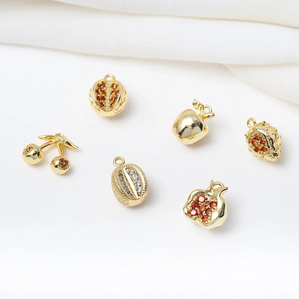 5 латунных фруктовых кулонов с микропокрытием CZ гранатовые семена яблоки вишня