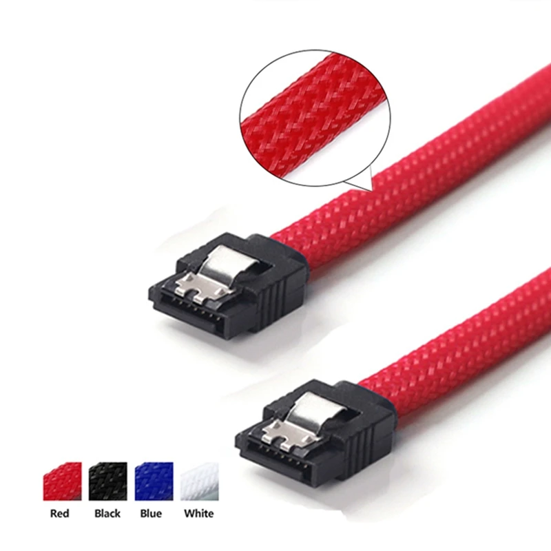 2Pcs 50CM SATA 3.0 III SATA3 7Pin Data Cable 6Gb/S SSD Cables HDD Hard Disk Cord With Nylon Sleeved Premium Version(White&ampR - купить по