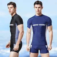 new mens swimwear beach sunscreen t shirt swimming shorts suit quick drying stretch water sports snorkeling surfing suit 2022