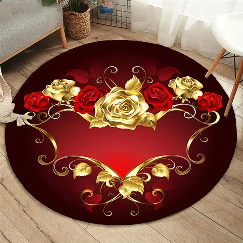 

Круглый ковёр с золотой розой из полиэстера