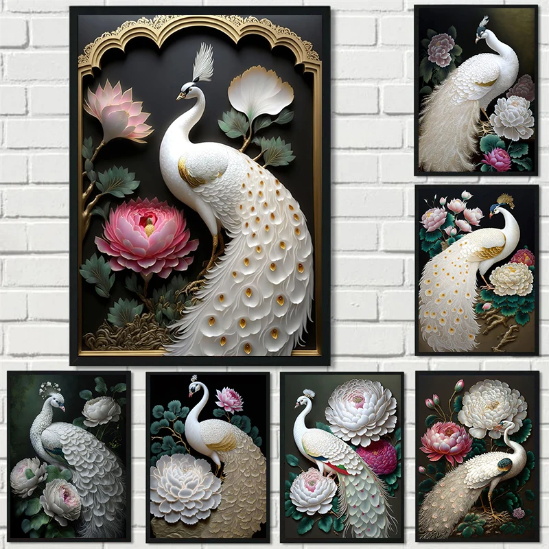 

Vintage Peacock Print on Canvas Elegant Living Room Wall Art Decorative Posters for Living Room Wall Art Flower Paintings