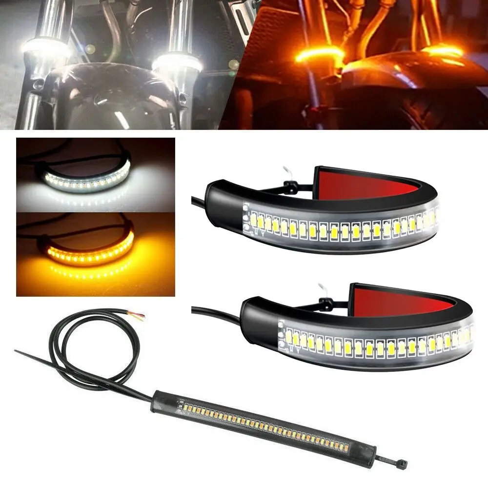 

Universal Front Fork Flexible Bendable 12V LED Lamp Strips Turning Blinker Motorcycle Turn Signal Light Dual Color