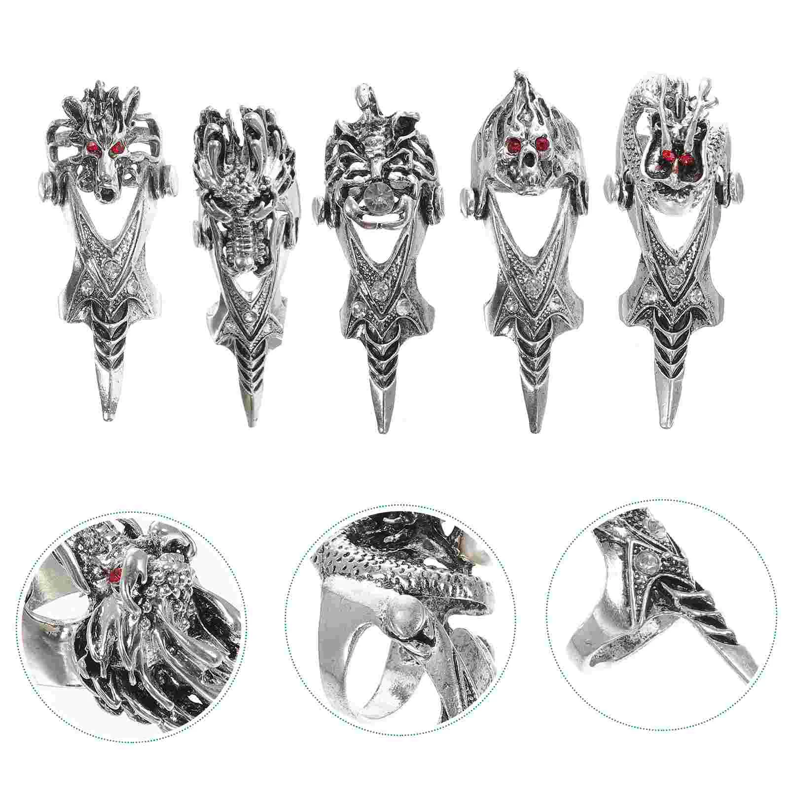 

5 Pcs Knuckle Ring Vintage Statement European American Punk Dragon Rings Aluminum Alloy Gothic Retro