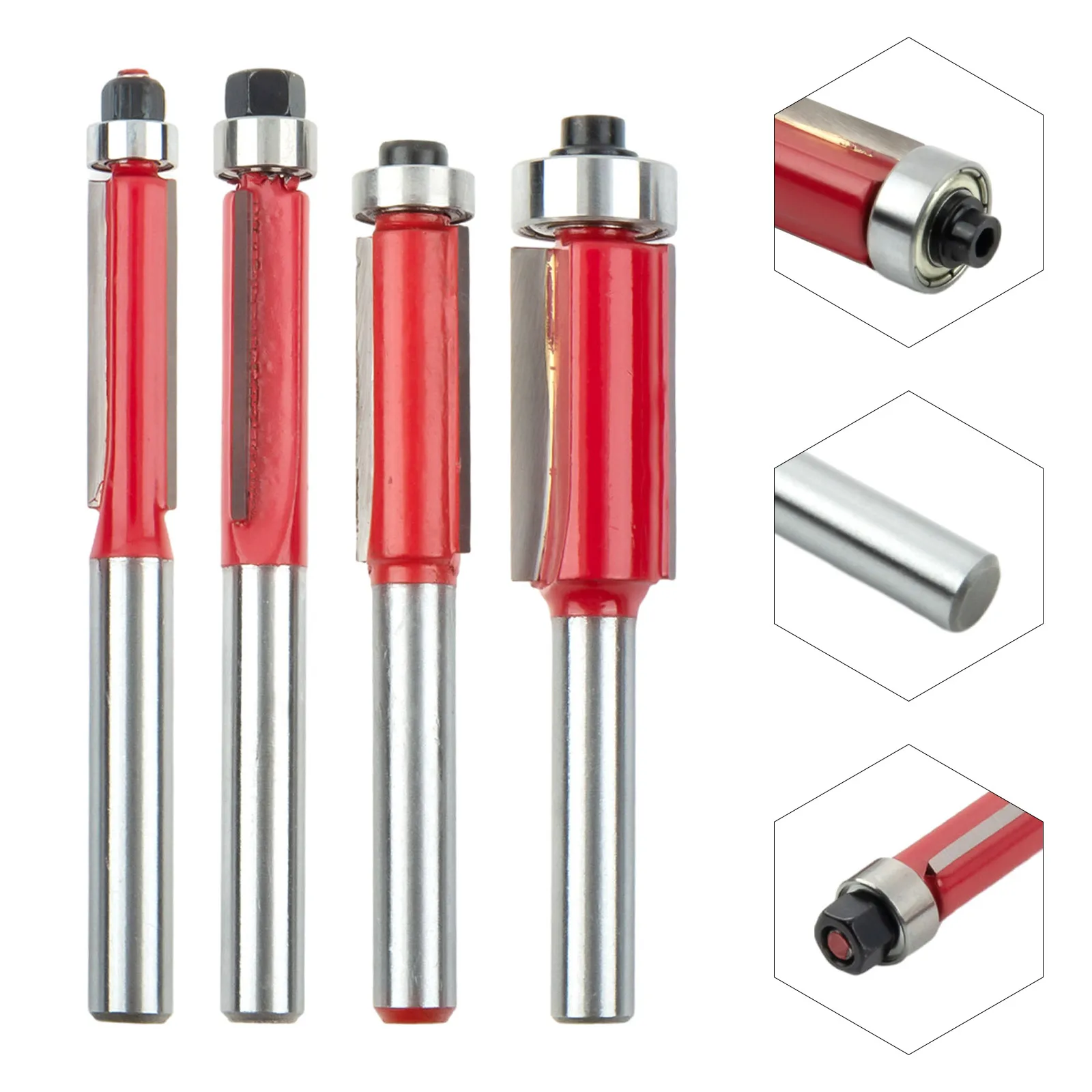 

4PC 1/4inch Shank Flush Trim Router Bit For Wood Tungsten Carbide Milling Cutter For Power Tool Accessories