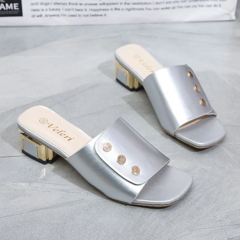 2022 Fashion Brand Slippers Ladies Elegant Heels Sandals Slip On Slide Femmes Ytmtloy Indoor Square Heel Zapatillas Mujer Casa