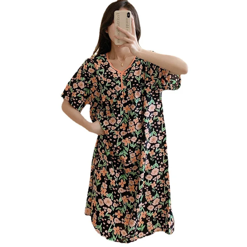 Summer Dress Sexy Sleepwear Women Night Gown Cotton Silk Girl Nightdress
