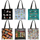 Мультяшные сумки-тоуты с изображением вкусной еды суши, женские сумки Kawaii, многоразовая женская сумка для покупок, вместительные сумки через плечо