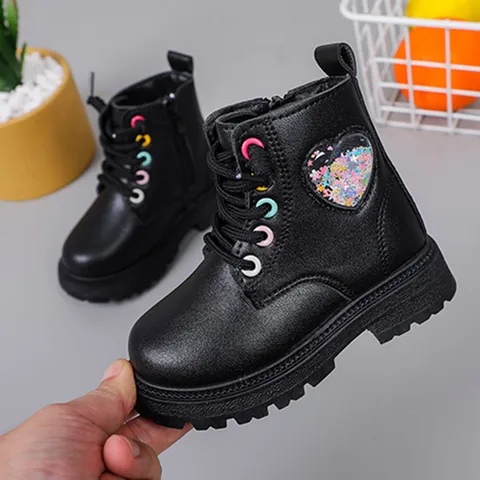 Autumn And Winter New Children'S Short Boots British Children'S Leather Boots Plus Velvet Girls' Second Cotton Boots Ski Boots