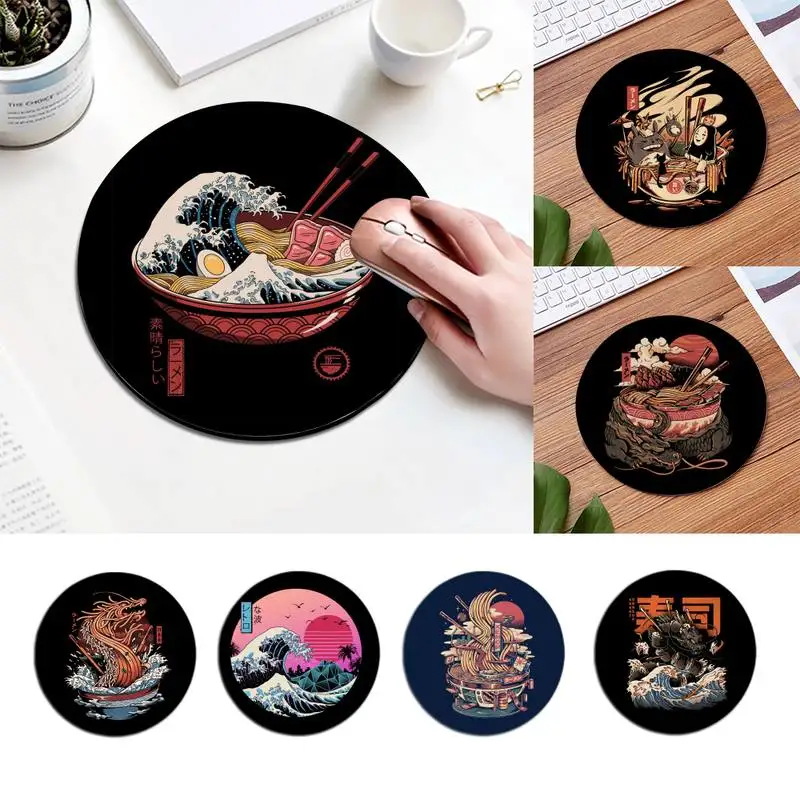 

Japan Anime Ramen Cat Great Wave Pattern Game mousepad Comfortable Round Mouse Pad Planet Series Mat Desktop DIY Custom desk mat