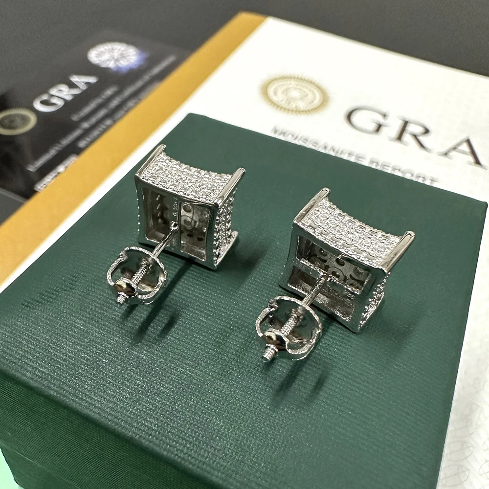 MM Square Moissanite Earrings For Women S925 Silver Diamond Men Earrings With GRA Ear Jewelry Pass Tester Free Shipping
