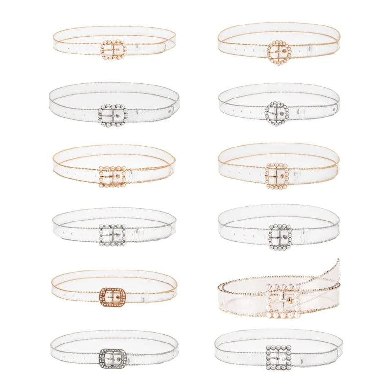 

Sweet Ladies Faux Pearl Belt Clear Dazzling Pin Buckle Thin All-match Adjustable Buckle Women Waist Seal Belt for Drop shipping