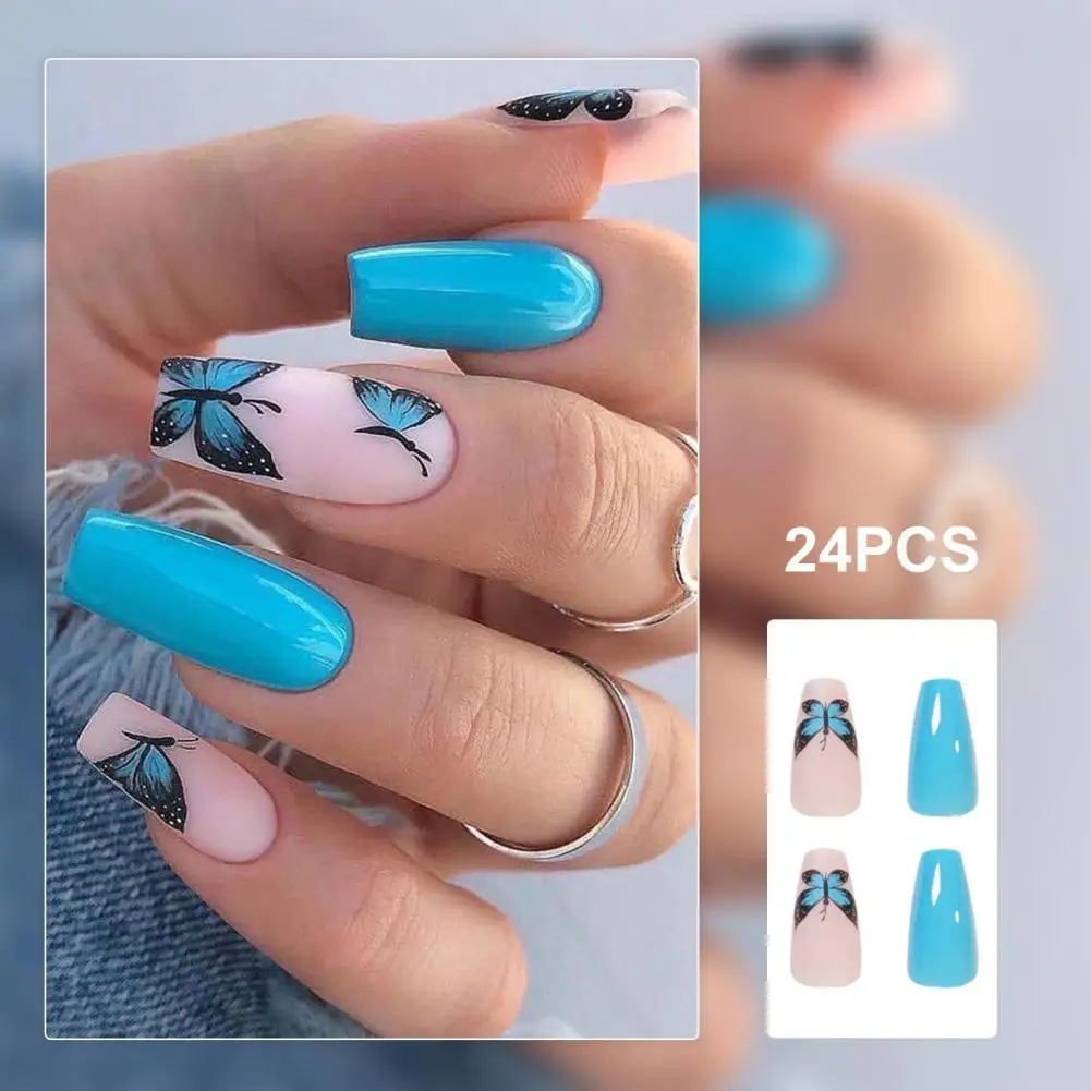 

Fake Nails Fashion Eye-catching Remove Easily Sky Blue Butterfly Nail Art Patch for Girl False Nail Butterfly Fake Nails